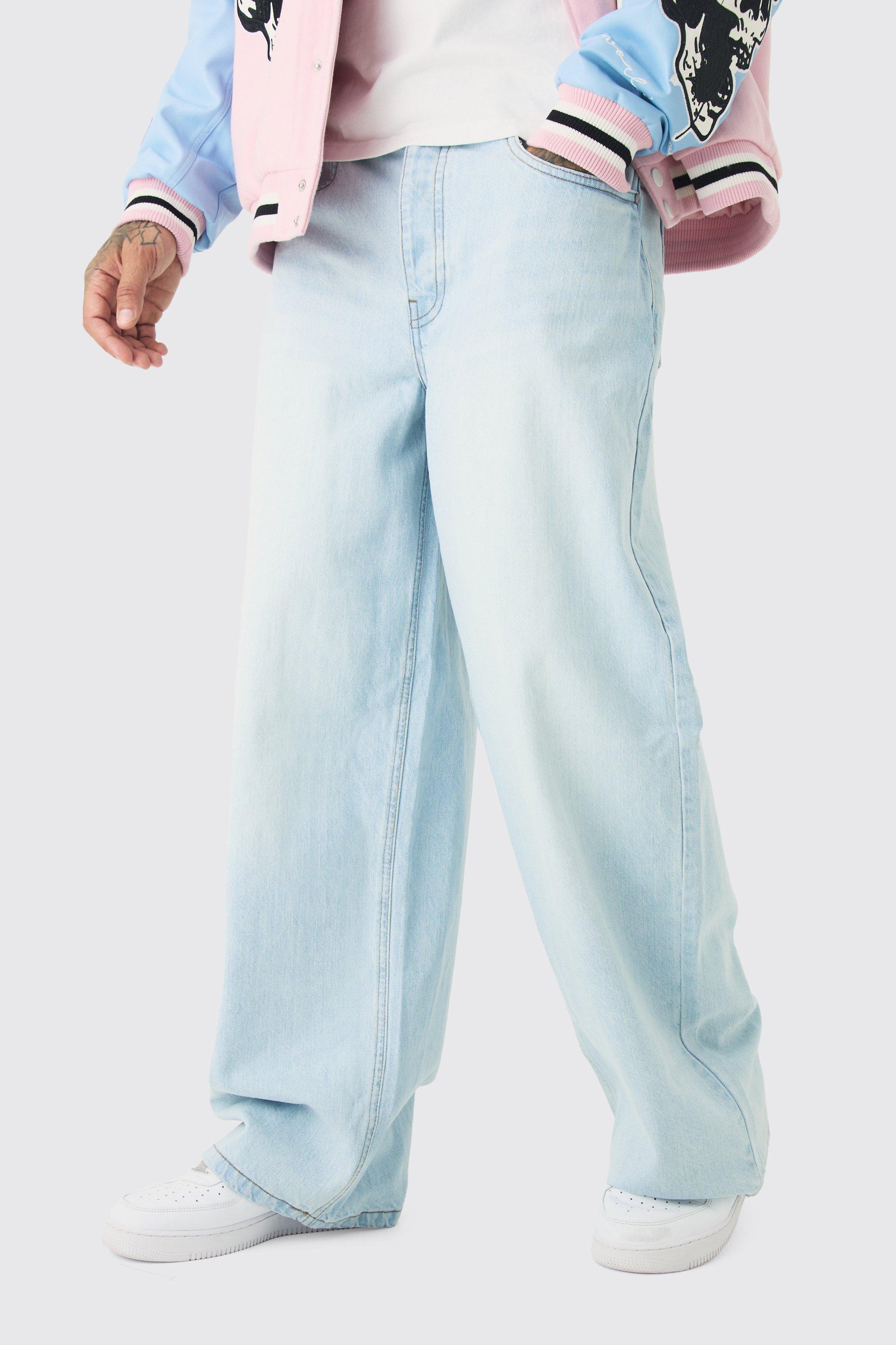 Mens Blue Tall Baggy Fit Rigid Denim Jeans, Blue